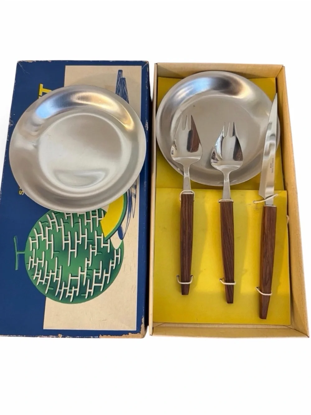 Vintage Mid Century Modern Stainless Steel Melon Serving set